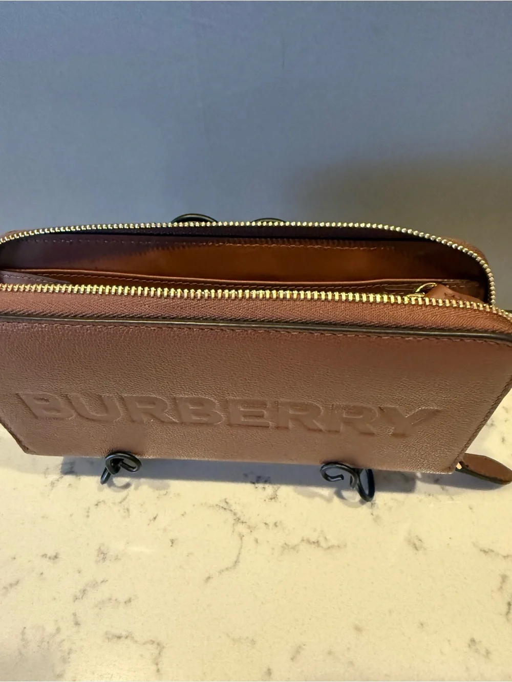 Burberry Brown Embossed Zip-Around Card Holder
